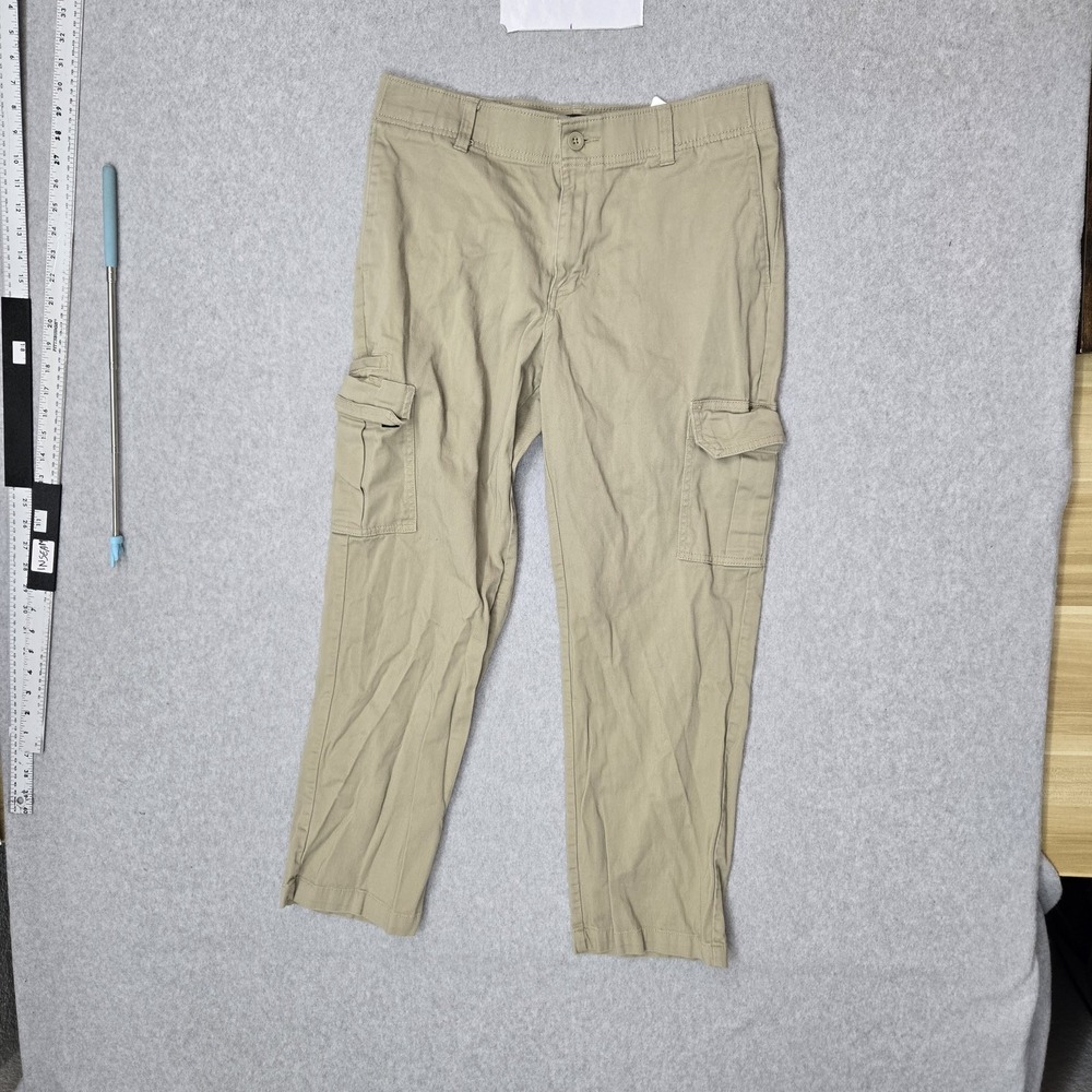 Dickies Men Pants 34X30 Khaki Cargo Twill Regular Straight Button 27"